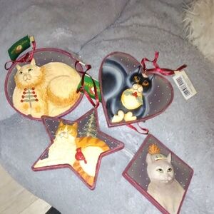 Kurt Adler Cat and Penguin Holiday Ornaments - Red and Gray